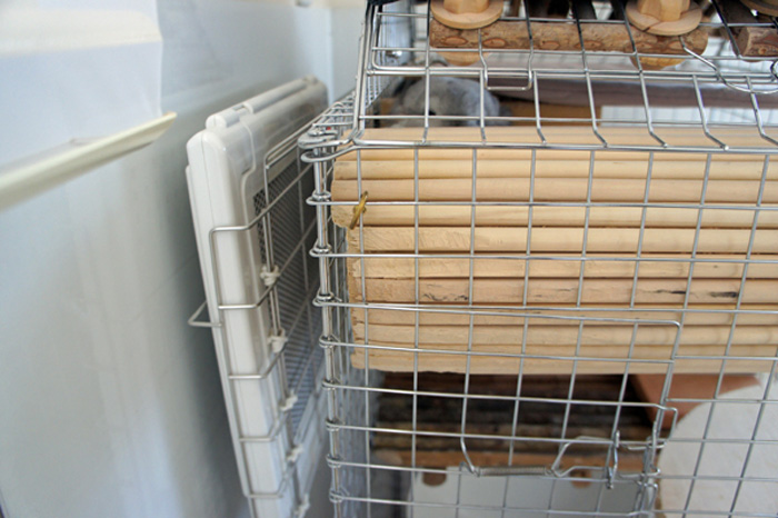 チンチラケージのレイアウト　寒さ対策バージョン　壁面に遠赤外線マイカヒーターⅡを設置した様子　エキゾチックアニマル　小動物