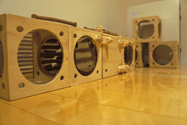 チンチラのティモのへやんぽコーナー カワイのキューブハウスを連結したところ