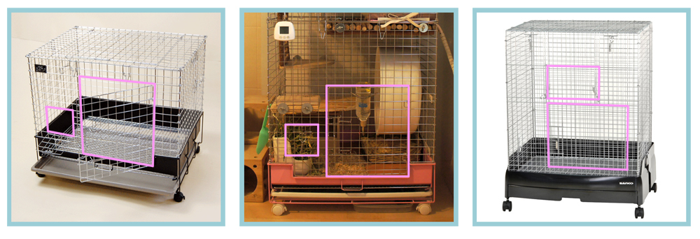 カワイ コンフォート60と三晃商会 イージーホームハイメッシュの比較 正面開口部の位置の違い