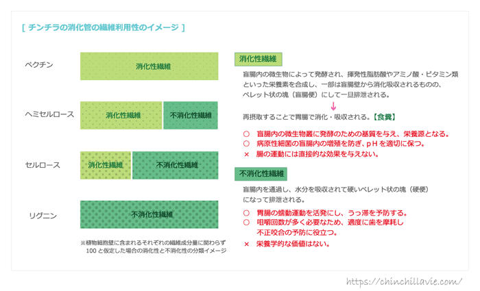 飼料中の繊維性成分の消化利用性のイメージ（チンチラ）