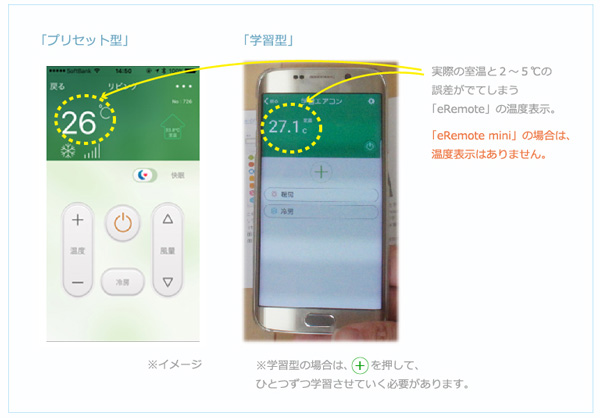 株式会社リンクジャパン　eRemoteのエアコン操作画面　プリセット型と学習型の違い