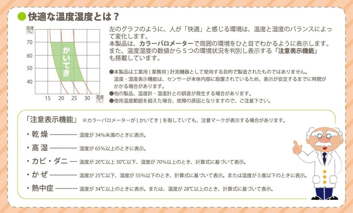 ノア精密 デジタル温湿度計 メリー 快適表示の説明資料