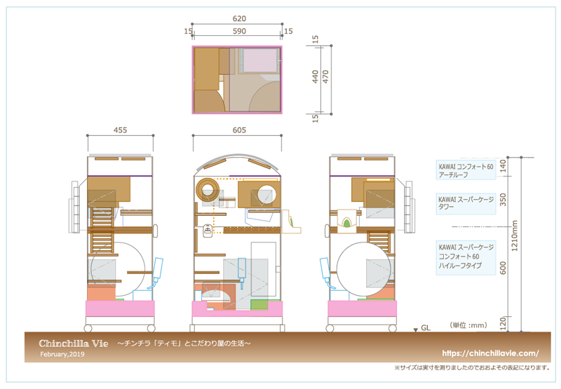 チンチラのティモのケージレイアウト February,2019